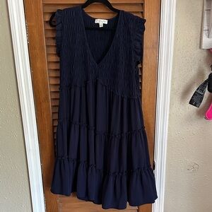She + Sky Deep Blue Smocked Dress